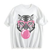 Tiger & Bubble Gum Cotton T-Shirt in White