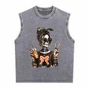 Skull Coffee Peace Sign Vintage Washed Tank Top in Gray