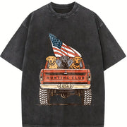 Labrador Hunting Club Patriotic Dog Lover USA Flag Truck Vintage Washed T-Shirt in Black