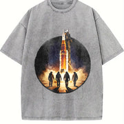 NASA Artemis II SLS Rocket Launch Astronaut Silhouette Vintage Washed T-Shirt in Gray