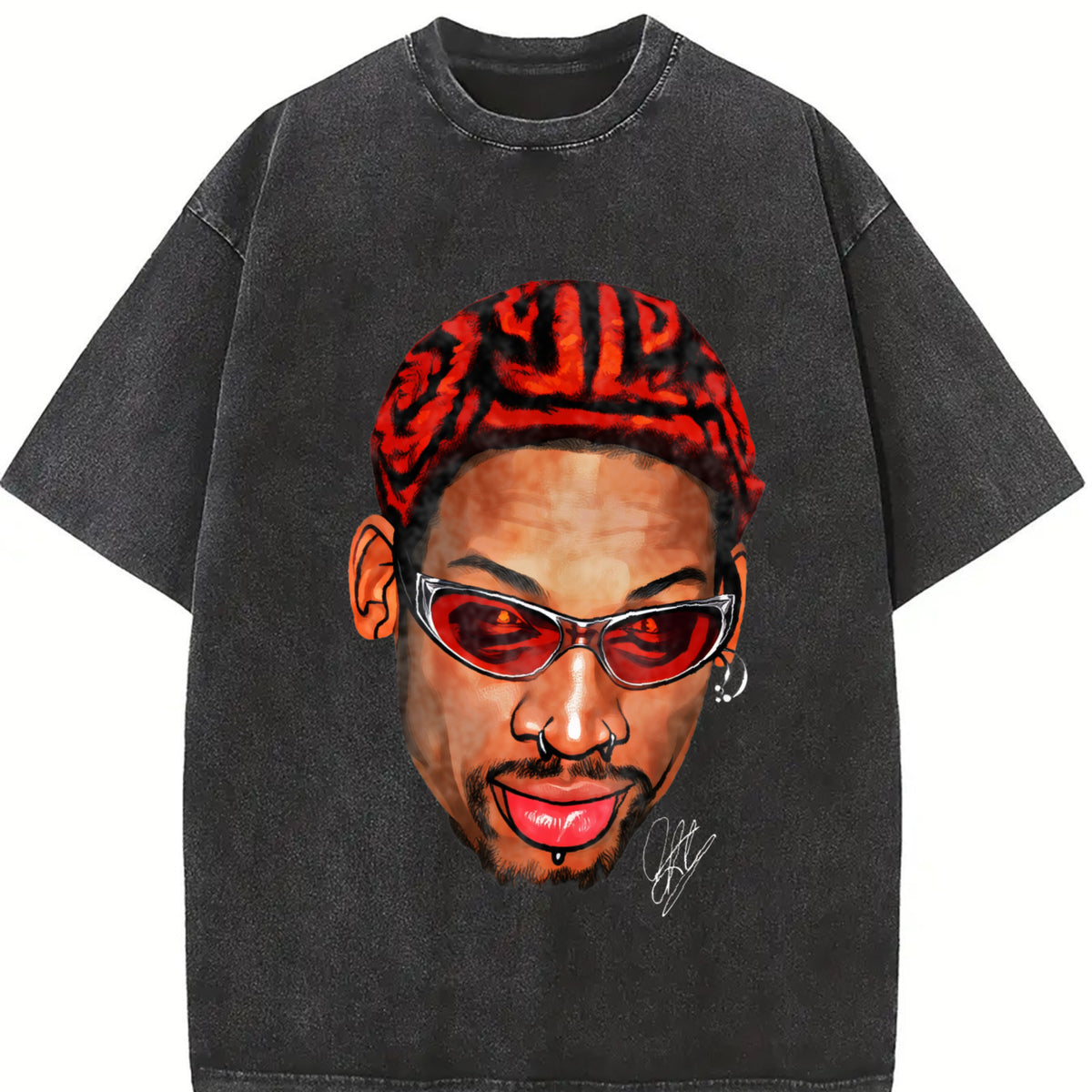 Dennis Zig Zag Red Hair Hollywood 90's Basketball vintage washed oversized T-shirt in Black