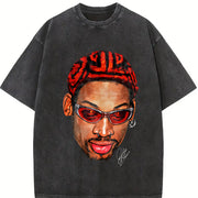 Dennis Zig Zag Red Hair Hollywood 90's Basketball vintage washed oversized T-shirt in Black