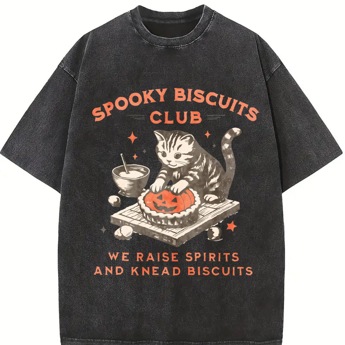 Spooky Biscuits Club Black Cat vintage washed oversized T-shirt in Black