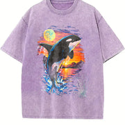Midnight Orca Ocean Sunset vintage washed oversized T-shirt in Purple
