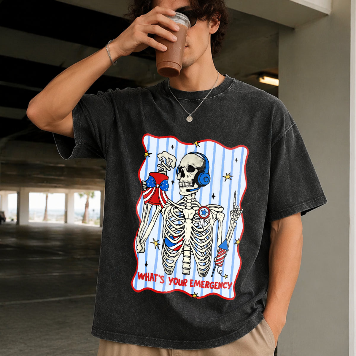 Dispatcher 4th of July Vintage Washed T-Shirt in Black