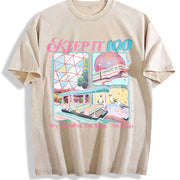 Keep It 100 the Land the Seas the Skies WDW Vintage Washed T-Shirt in Beige