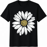 White Daisy Cotton T-Shirt in Black