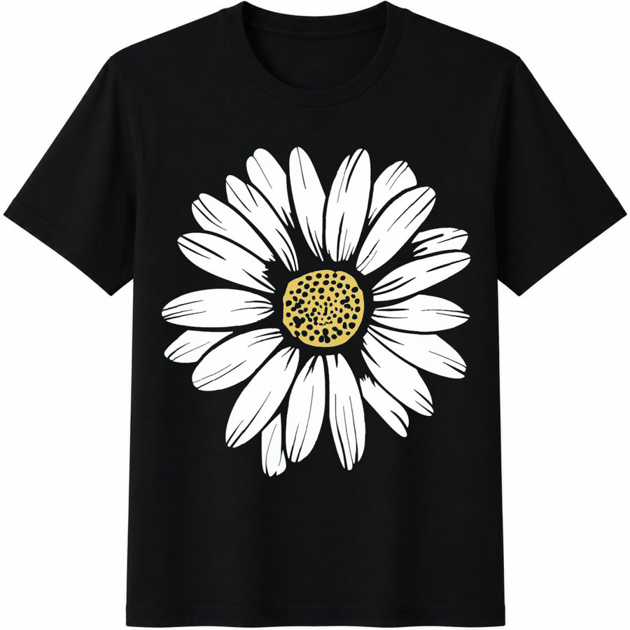 White Daisy Cotton T-Shirt in Black