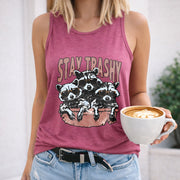Raccoons Wearing Glasses in Tub Regular Vest Women's Color Cotton Tank Top in Red