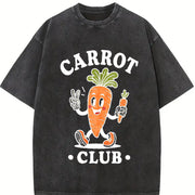 Carrot Club Veggie Lover Retro Cartoon Vintage Washed T-Shirt in Black