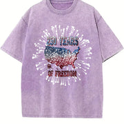 250 Years of Freedom Fireworks USA Vintage Washed T-Shirt in Purple