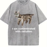 I Am Contaminated with Radiation Cat Vintage Washed T-Shirt in Gray