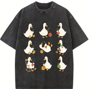 Cute Goose Crocheting Vintage Washed T-Shirt in Black