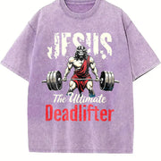 Jesus the Ultimate Deadlifter Vintage Washed T-Shirt in Purple