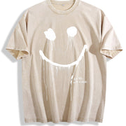 With and Loose Umbrella Hem Vintage Washed T-Shirt in Beige