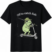 Fishing Fisherman Cotton T-Shirt in Black