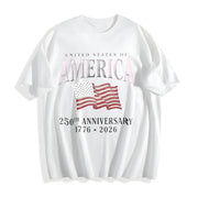 Bella Canvas USA Flag 250th Anniversary V-neck Cotton T-Shirt in White