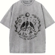 Support Your Local Murder for Crow Lovers Nature Lovers vintage washed oversized T-shirt in Gray