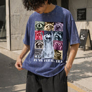 In My Feral Era Raccoon Animal Meme Racoons Team Trash Vintage Washed T-Shirt in Blue