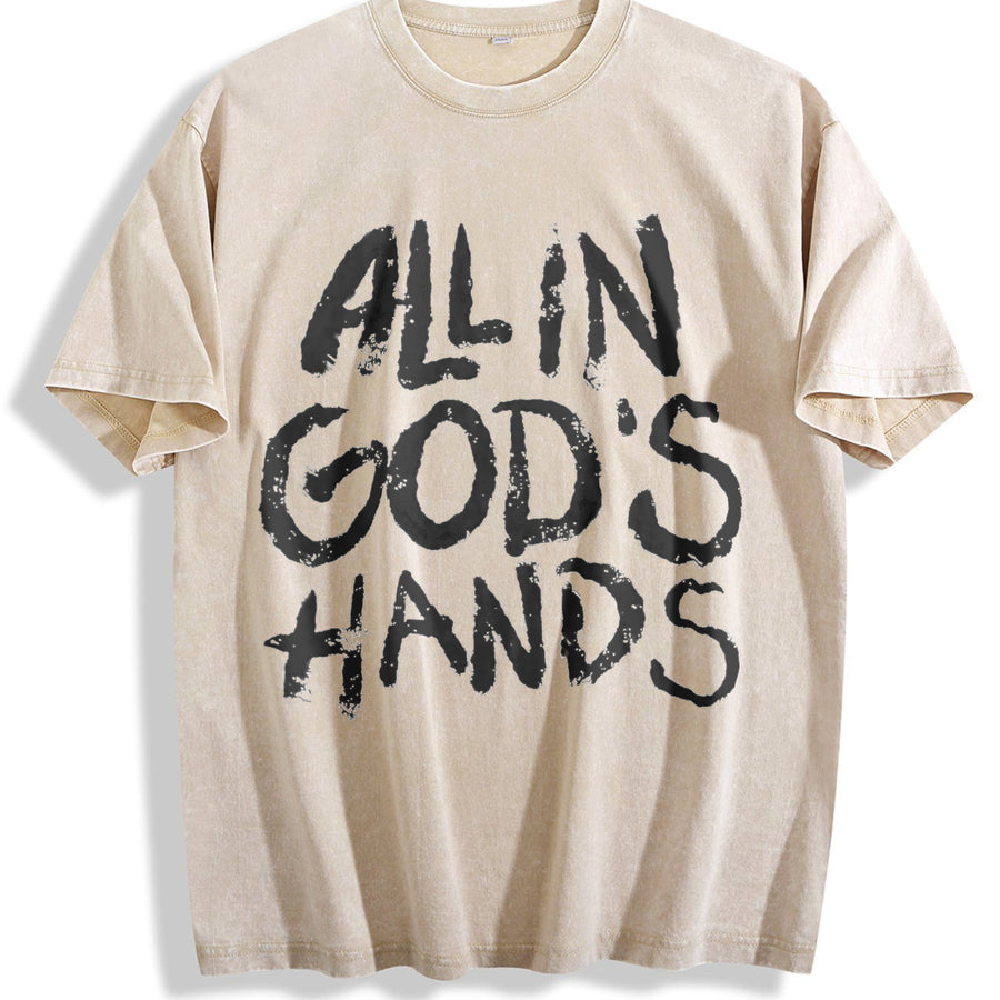 All in God's Hands Faith Vintage Washed T-Shirt in Beige