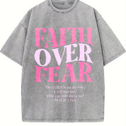Faith Over Fear Urban for Lovers Vintage Washed T-Shirt in Gray