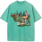 90s National Wildlife Deer vintage washed oversized T-shirt in Blue