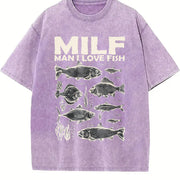 Milf Man I Love Fish 90s Vintage Washed T-Shirt in Purple