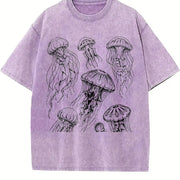 Jellyfish 90s Tattoo Vintage Washed T-Shirt in Purple