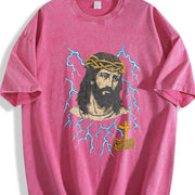 Jesus Lightning 90s Vintage Washed T-Shirt in Red