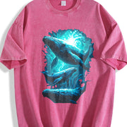 Retro ® Whale Marine Whale Ocean Lovers Vintage Washed T-Shirt in Red