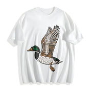 Embroidered Duck Animal Lover Cotton T-Shirt in White
