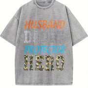Husband Daddy Protector Hero Vintage Washed T-Shirt in Gray