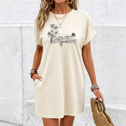 Dress for Made of a Round Neckline Cotton T-Shirt in White