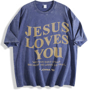 Jesus Loves You Jesus Christian Classic vintage washed oversized T-shirt in Blue