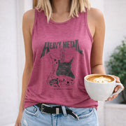 Heavy Metal Guitar Crew-neck Sleeveless Vest Outdoor Women's Color Cotton Tank Top in Red