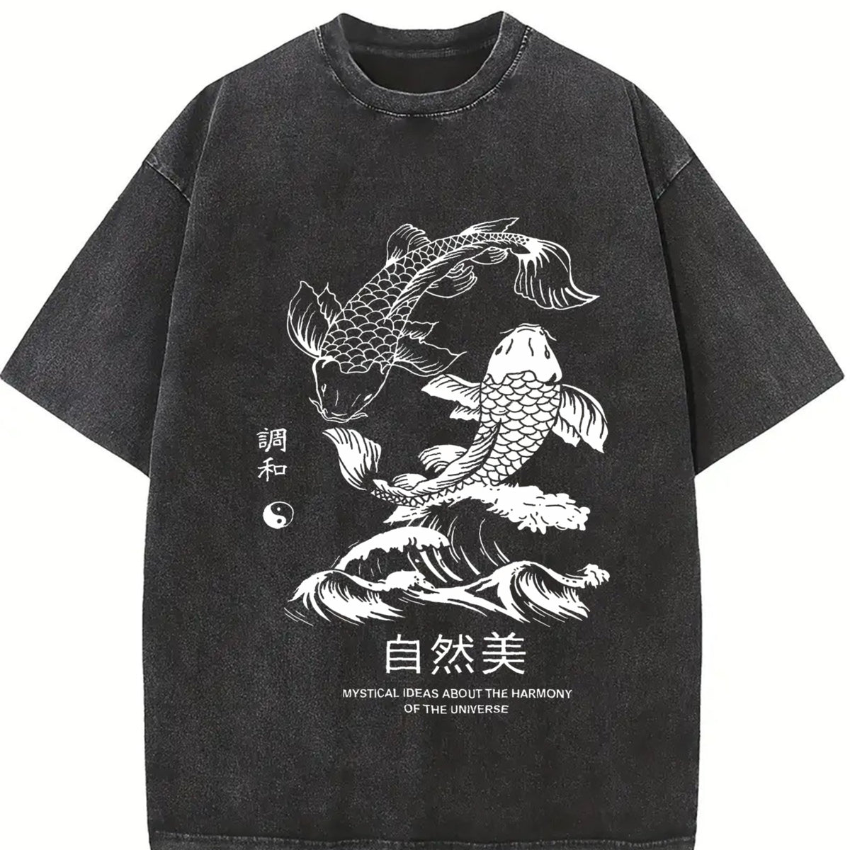Koi Fish Natural Beauty Vintage Washed T-Shirt in Black