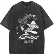 Koi Fish Natural Beauty Vintage Washed T-Shirt in Black