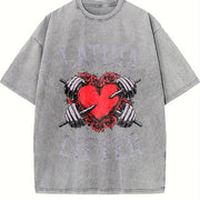Latina Lifter Spanish Gym Barbell Heart Hispanic Fitness Vintage Washed T-Shirt in Gray