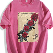 T-shirtfashion Retro Snowflake Craft Vintage Washed T-Shirt in Red