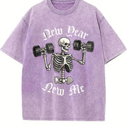New Year New Me Skeleton Weights Vintage Washed T-Shirt in Purple