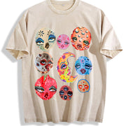 Cosmic Face Show Batik Brand Vintage Washed T-Shirt in Beige