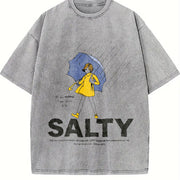 Sality Girl Trendy in Black Breathable for Daily Wear vintage washed oversized T-shirt in Gray