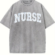 Floral Nurse Toile Nurse Vintage Washed T-Shirt in Gray