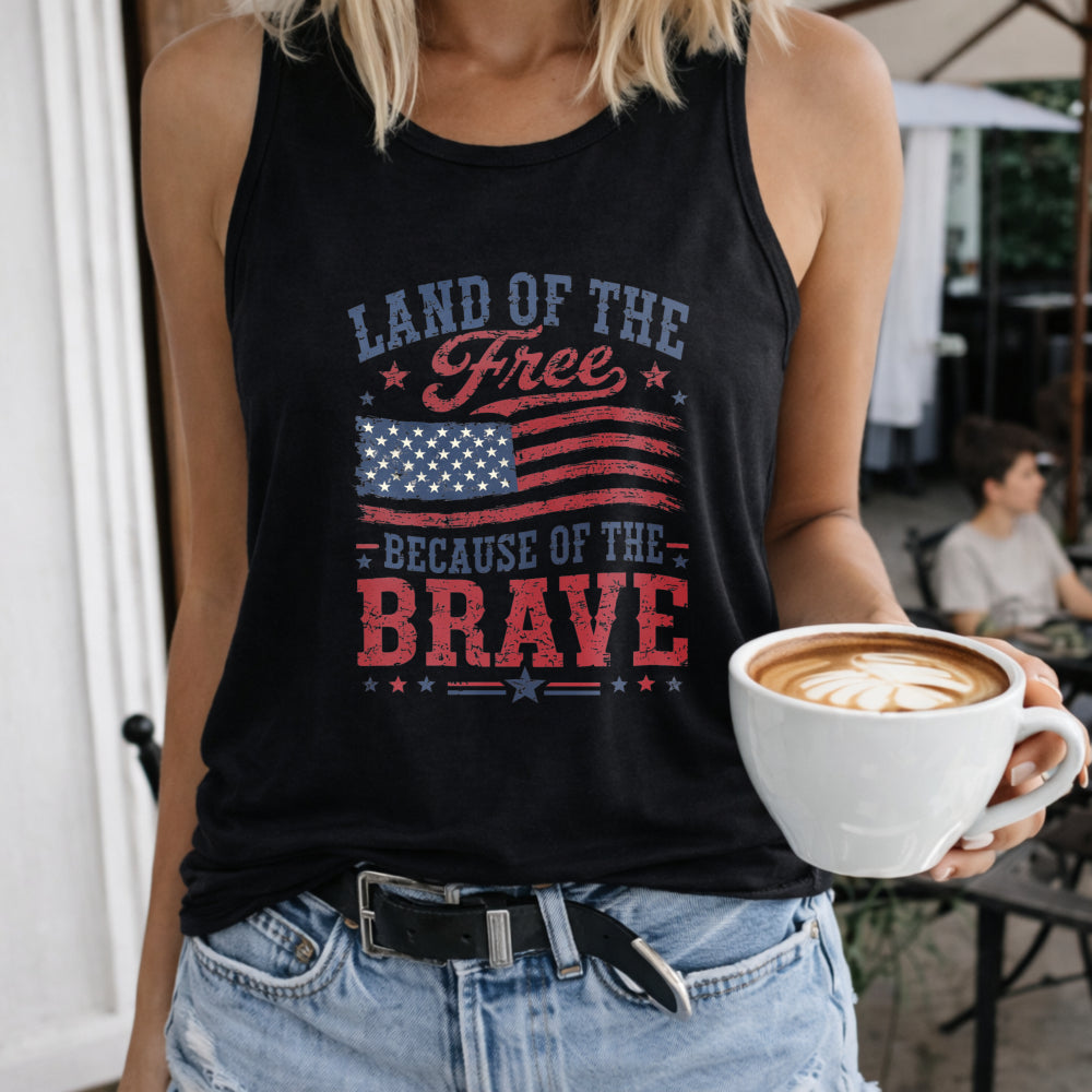 Land of the Free Because of the Brave 4th of July Women's Color Cotton Tank Top in Black