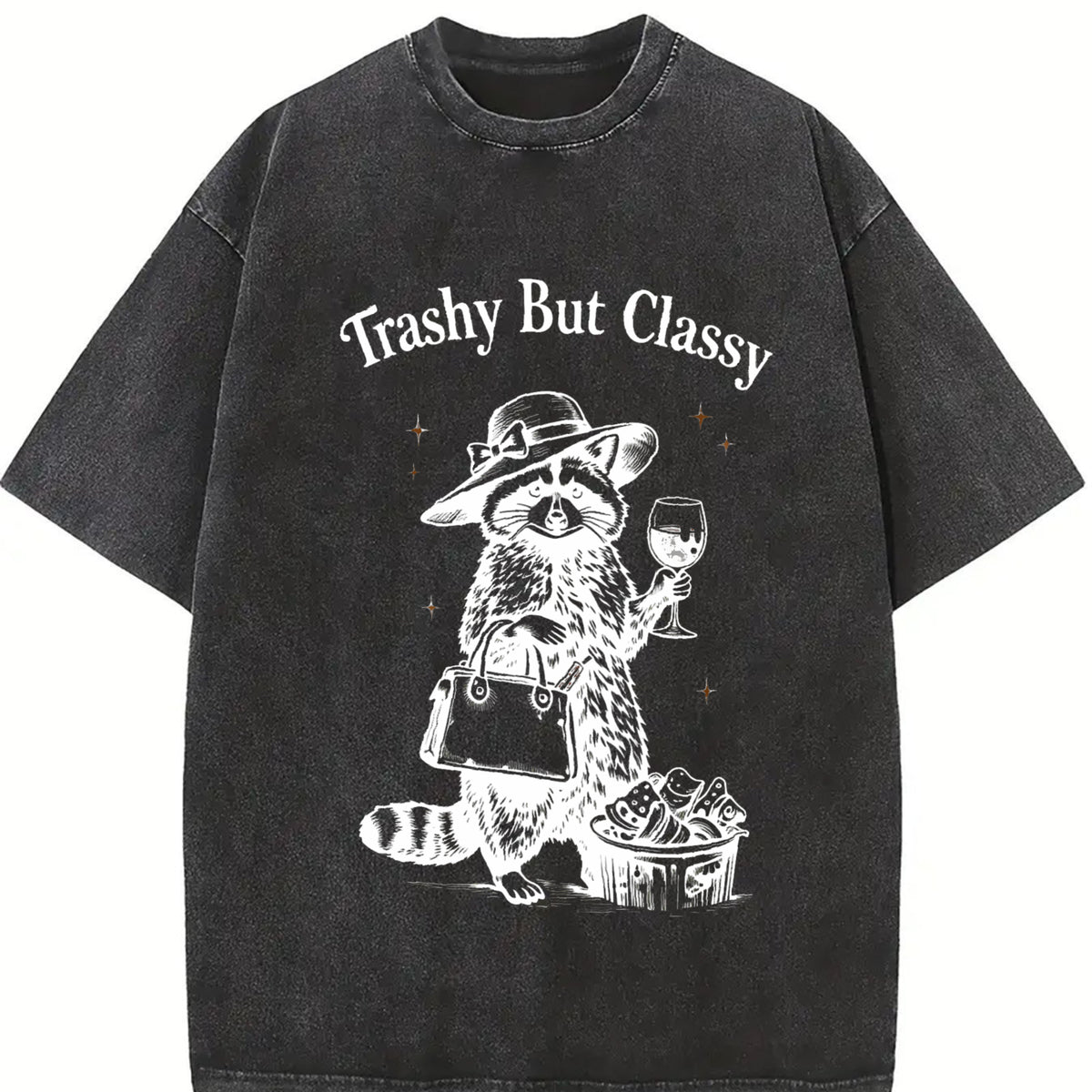 Trashy but Classy Raccoon Animal Cute Trash Panda Vintage Washed T-Shirt in Black