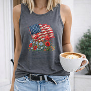 Land of the Free Because of the Brave Patriotic Women's Color Cotton Tank Top in Gray