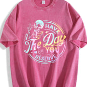 Skeleton & Letter Ladies vintage washed oversized T-shirt in Red