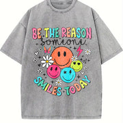 Be the Reason Someone Smiles Today vintage washed oversized T-shirt in Gray