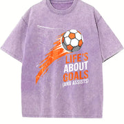 Life's About Goals and Assists Vintage Washed T-Shirt in Purple