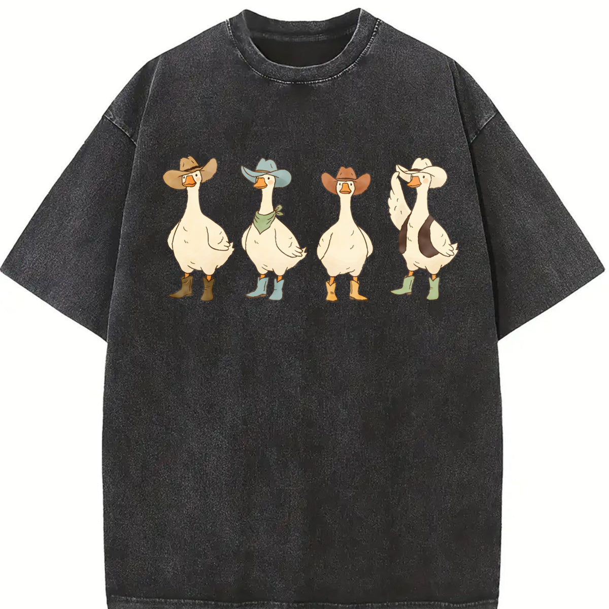 Western Goose Cowboy Hat Wild West Animal vintage washed oversized T-shirt in Black